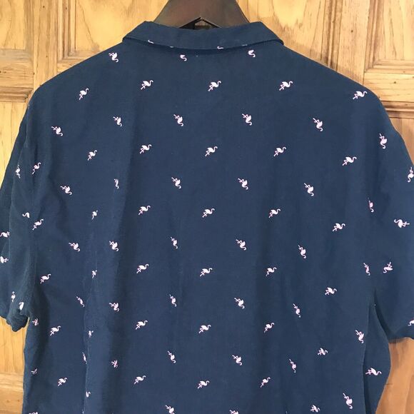 33 Revolutions Flamingo Shirt Men's size XL Button Down Navy & Pink Short Sleeve - Picture 6 of 8
